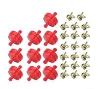 Red Inline Fuel Filter 1/4 Inch With 20 Hose Clamps, PP High Temp Resistant For Lawn Mower Motorcycle Small Engine Power Equipment