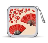 Red Japanese Fans CD Case DVD Storage Case Portable for Car Home Travel