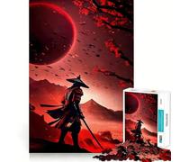 Red Japanese Samurai Jigsaw Puzzles for Teenagers 1000 Piece Recall Upgrade Calm Relax Clear Cut Art Collection Piece (38x52cm)