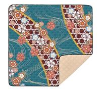 Red Japanese Vintage Cherry Blossom Ukiyo-e Large Stylish Baby Activity Play Mat for Floor Non-Toxic Playroom Activity Mat for Babies Infants Toddlers, 50'' x 50''