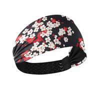 Red Japanese Vintage Flowers Cooling Wide Headband Elastic Head for Women for Volleyball Athletic Sports Gym Athletic Sports