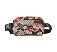 Red Japanese Zephyr Cherry Blossoms Stylish Waist Bag Fanny Pack for Women Men Small Crossbody Passport Bag with Adjustable Strap for Travel Running Hiking