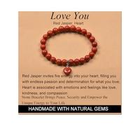 Red Jasper and Heart - Stretch Elastic Bracelet Natural Stone Crystal Healing Power Energy Gifts for Unisex Adult 8mm