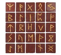 Red Jasper Runes Crystal Rune Stones Set 25Pcs Elder futhark Viking Gemstone Reiki Healing Golden Engraved Runic Alphabets Divination Meditation Spiritual Gifts for Women Witchcraft Supplies