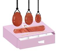 Red Jasper Yoni Egg Set Yoni Wand 100% Natural Precious Gemstone for Kegel Exercise Jade Feminine Product-Drilled Set with Box