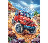 Red Jeep in A Stormy Forest 500 Piece Jigsaw Puzzle for Adults Teens Science Fiction Magical Dream Music Room Decor Creative Outlet Whimsical Artwork for Musicians 500 PCS