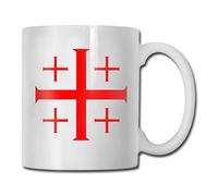 Red Jerusalem Crusaders Cross Personalized White Coffee Mug Tea Cup Gifts T Mothers Day Gifts, Father's Day Gifts, Christmas Gifts, Grandma Grandpa Gifts