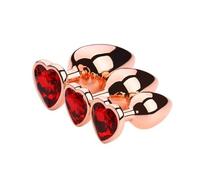 Red Jewelled Rose Gold Aluminium Butt Plug Set (3 Piece)