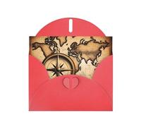 Red JKIEGOQ Compass and Old World Map Prints Greeting Card 4 x 6 in for Christmas, Valentine's Day, Wedding, Party Invitation Cards