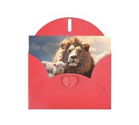 Red JKIEGOQ Lamb with A Lion On The Clouds Prints Greeting Card 4 x 6 in for Christmas, Valentine's Day, Wedding, Party Invitation Cards