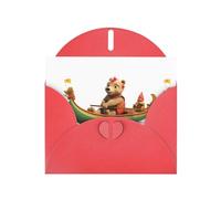 Red JKIEGOQ Little Bear Dragon Boat Race Prints Greeting Card 4 x 6 in for Christmas, Valentine's Day, Wedding, Party Invitation Cards