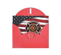 Red JKIEGOQ Red Stripe Firefighter USA Flag Prints Greeting Card 4 x 6 in for Christmas, Valentine's Day, Wedding, Party Invitation Cards