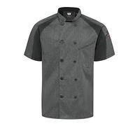 Red Kap Men's Airflow Raglan Chef Coat with Oilblok Jacket, Charcoal Heather with Charcoal/Black Mesh, Large