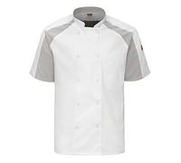 Red Kap Men's Airflow Raglan Chef Coat with Oilblok Jacket, White with White/Gray Mesh, X-Large