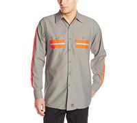 Red Kap Men's Long Sleeve Enhanced Visibility Shirt, Light Grey with Trim, X-Large Tall