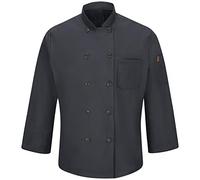 Red Kap Men's Long Sleeve Ten Button Chef Coat with Mimix and Oilblok, Charcoal, Medium