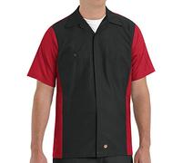 Red Kap Men's Ripstop Crew Shirt, Short Sleeve T, Black/Red, Large