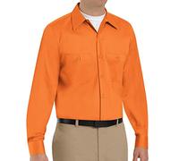 Red Kap Men's Wrinkle Resistant Cotton Work Shirt, Regular Fit, Long Sleeve, Orange, Large