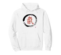 Red Ki Chi Kanji Calligraphy Lively Hand-brushed Enso Circle Pullover Hoodie