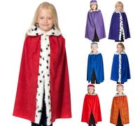 Red King/Queen Cloak for Kids. One Size 3-8 years. Fur trim.