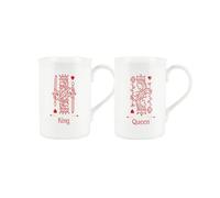 Red King & Queen Mugs Set - Playing Cards Games Gift Set for Couples - Diamonds/Hearts/Clubs/Spades - White Bone China Coffee/Tea Mug Drinkware Present