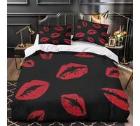 red kiss marks 3D Print 3 PCS Duvet Cover vector art design Quilt Cover Set Soft Microfiber Zipper Closure Hypoallergenic for Toddlers Kids Teens Boys Girls Super king（260x220cm）