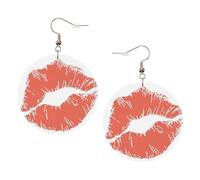 Red Kiss Printed Faux Leather Earrings Set For Women, 1 Pair Lightweight Dangle Drop Pierced Earrings Jewelry Gifts For Women