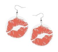 Red Kiss Printed Faux Leather Earrings Set For Women, 1 Pair Lightweight Dangle Drop Pierced Earrings Jewelry Gifts For Women