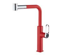 Red Kitchen and Bathroom Faucet Pull Down Mixer Single Handle Red for Sink and Shower 360 Degree Rotation Plastic Hose Modern Design