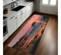 Red Kitchen Rug 50 x 80 cm Sunrise at the Ocean Beach Non-Slip Machine Washable Low Pile Carpet for Hallway, Entryway, Bedroom Kitchen Laundry Living Room