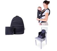 Red Kite Black Travel- Baby Changing Backpack with Wipe Clean Foldable Changing Mat, Spiraloo Twisty Activity, Play Gym, Tummy Time Roller, Cozy Baby Bouncer