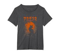 Red Kitsune Japanese Aesthetic Red Rising Sun Torii Gate T-Shirt, Women's Plus, Dark Heather Grey, 1X