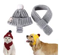 Red Knit Dog Beanie with Ear Flaps, Dog Beanie Hat, There Will Be No Feeling of Constraint, for Cold Weather Outdoor Walks and Photos (Gray Set*S)