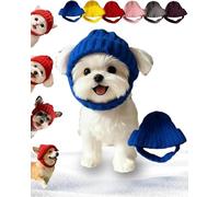 Red Knit Dog Beanie with Ear Flaps - Dog Warm Winter Hat, Soft Knitted Hat Pet Cap, Cold Weather Dogs Ear Warmer Headband Protector Costume, Photo-Worthy Cuteness for Your Furry Friend (Blue)