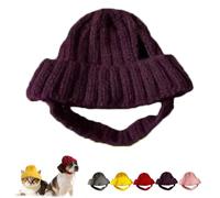 Red Knit Dog Beanie with Ear Flaps, Stretchy Knit Soft Ear Flaps Beanie, Warm Winter Hat, Winter Soft Cozy Pet Warm Knits Hat for Small & Medium Dogs & Cats (Purple)