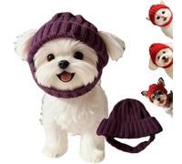 Red Knit Dog Beanie with Ear Flaps- Warm Winter Hat, Christmas Hats for Cats, Dog Christmas Hat, Pet Hat Costume for Small Dogs Cats, Keep Pup Warm & Cute (Purple)