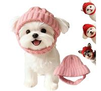 Red Knit Dog Beanie with Ear Flaps- Warm Winter Hat, Christmas Hats for Cats, Dog Christmas Hat, Pet Hat Costume for Small Dogs Cats, Keep Pup Warm & Cute (Pink)