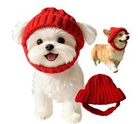 Red Knit Dog Beanie with Ear Flaps - Warm Winter Hat, Christmas Knitted Cat Snood Wrap for Pets, Soft Puppy Cap for Cold Weather Outdoor Walks & Photos, for Small Medium Pets (1PC,M)