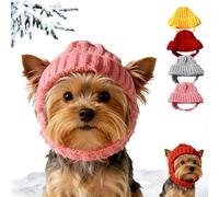 Red Knit Dog Beanie with Ear Flaps - Warm Winter Hat, Cozy Pet Knits Hats Soft and Stretchy, Dog Beanie Hats with Ear Holes, For Cold Weather Windproof for Small Dogs (Pink, S(14.17~20.47))