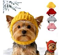 Red Knit Dog Beanie with Ear Flaps - Warm Winter Hat, Cozy Pet Knits Hats Soft and Stretchy, Dog Beanie Hats with Ear Holes, For Cold Weather Windproof for Small Dogs (Yellow, M(16.54~22.83))