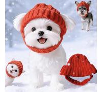 Red Knit Dog Beanie with Ear Flaps - Warm Winter Hat, Cozy Pet, Knits Hats Soft and Stretchy, Machine Washable Cute Dogs Winters Accessories(Red-L)