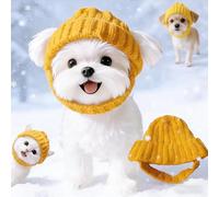Red Knit Dog Beanie with Ear Flaps - Warm Winter Hat, Cozy Pet, Knits Hats Soft and Stretchy, Machine Washable Cute Dogs Winters Accessories(Yellow-L)