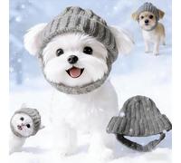 Red Knit Dog Beanie with Ear Flaps - Warm Winter Hat, Cozy Pet, Knits Hats Soft and Stretchy, Machine Washable Cute Dogs Winters Accessories(Gray-L)