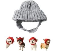 Red Knit Dog Beanie with Ear Flaps - Warm Winter Hat, Cozy Pet Knits Hats Soft and Stretchy, Warm Winter Pet Hats, for Cold Weather Outdoor Walks(Grey,Small)