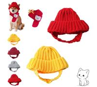 Red Knit Dog Beanie with Ear Flaps - Warm Winter Hat, Cozy Red Dog Beanie for Winter Wear, Cozy Stretchy Knit Cat Snood Wrap Hats with Ears Holes, Cute Pets Accessories Gifts (2PCS-A,S)