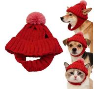 Red Knit Dog Beanie with Ear Flaps, Warm Winter Hat for Do-g and Cat,Knit Dog Beanie with Ear Flaps,Soft Breathable Knits Dogs Beanies Hats Reds for Small Dogs