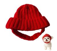 Red Knit Dog Beanie with Ear Flaps, Warm Winter Hat for Small Dogs, Soft Stretchy Puppy Cold Weather Headwear for Outdoor Walks & Photos