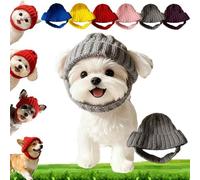 Red Knit Dog Beanie With Ear Flaps - Warm Winter Hat, Knit Hats For Dogs & Cats With Ear Holes Anti-Drop Design Headwear for Cold Weather Outdoor Walks & Photos (One Size) (Gray,One Size)