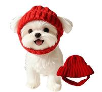 Red Knit Dog Beanie With Ear Flaps - Warm Winter Hat, Knit Hats For Dogs & Cats With Ear Holes Anti-Drop Design Headwear for Cold Weather Outdoor Walks & Photos (One Size) (Red,One Size)