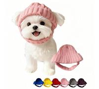 Red Knit Dog Beanie with Ear Flaps - Warm Winter Hat, Knitted Pet Snood with Ear Holes, Cute Puppy Ear Warmer Neck Scarf, Cold Weather Dog Hat for Daily Wear & Party Gift (#3)